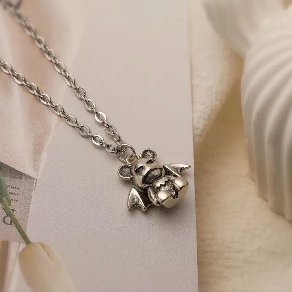 18K White Gold Batman Theme Teddy Bear Necklace Punk Streetwear No Fade Unisex - Picture 2 of 4